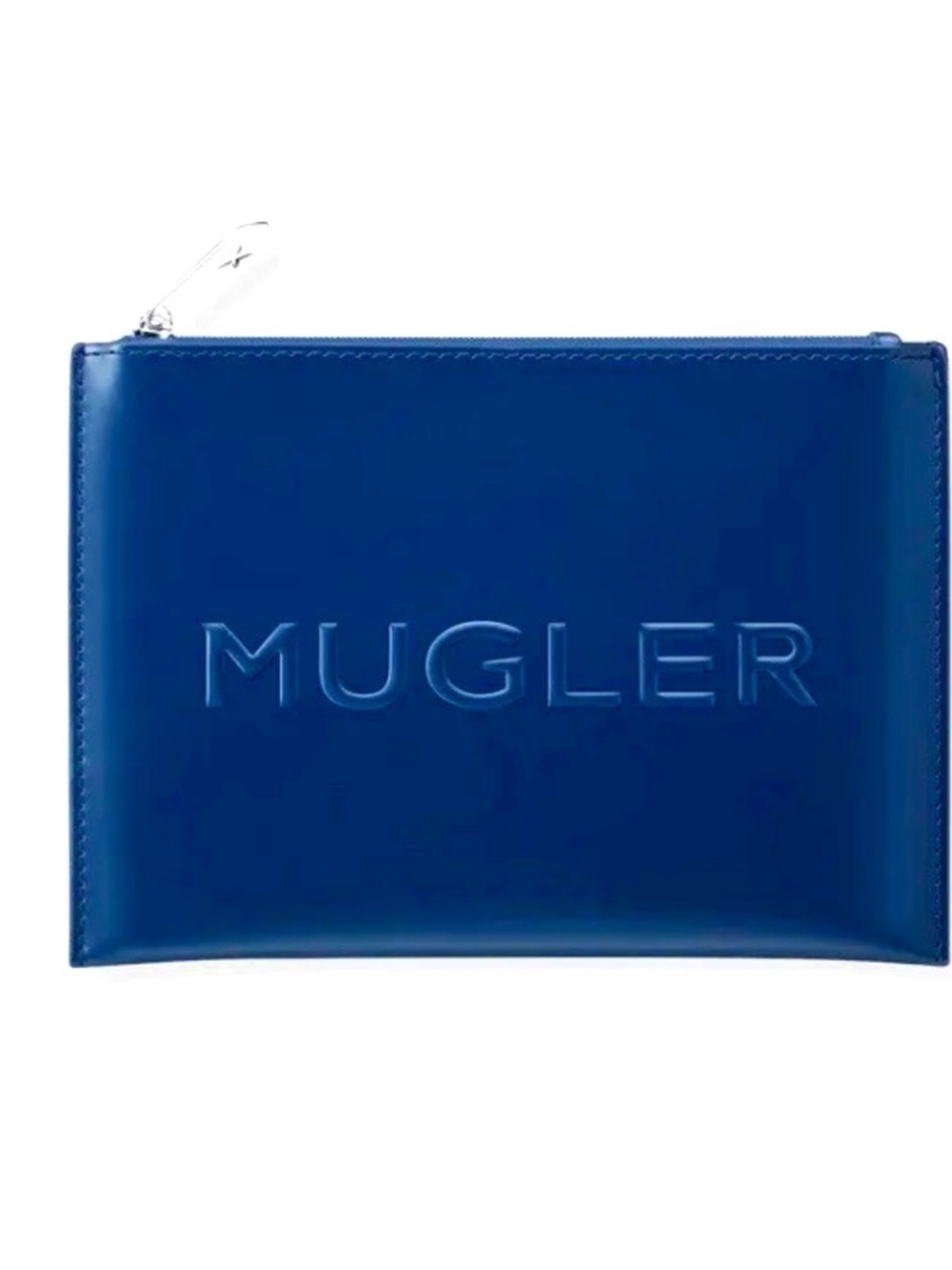 MUGLER Cosmetic Bag Zippered Pouch Blue NWOT